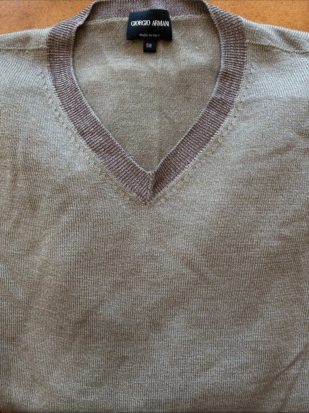 Giorgio Armani Men’s V-Neck Sweater in Taupe Brown